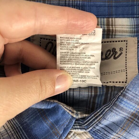 Wrangler Wrancher Mens Size 3X Blue Plaid Pearl Snap Shirt Cowboy Farmer Classic - Picture 10 of 16
